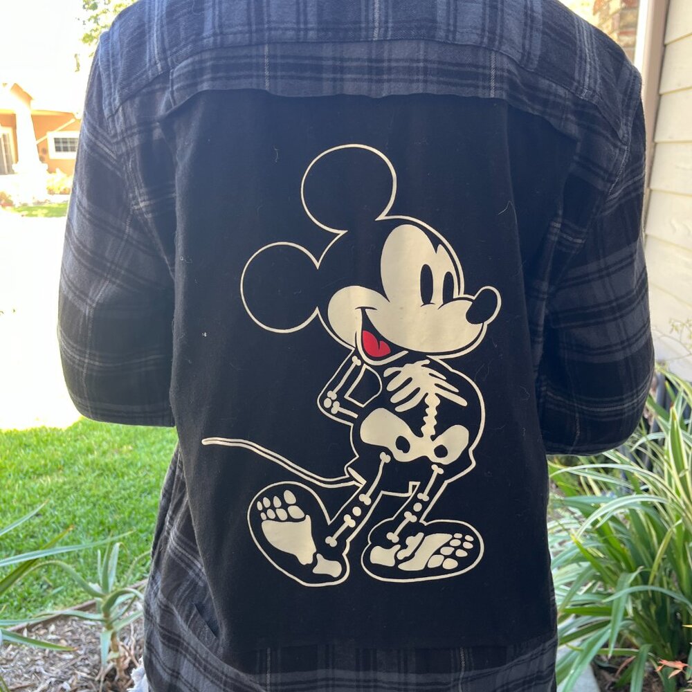 Halloween Skeleton Mickey Mouse Flannel Shirt upcycled unisex Small